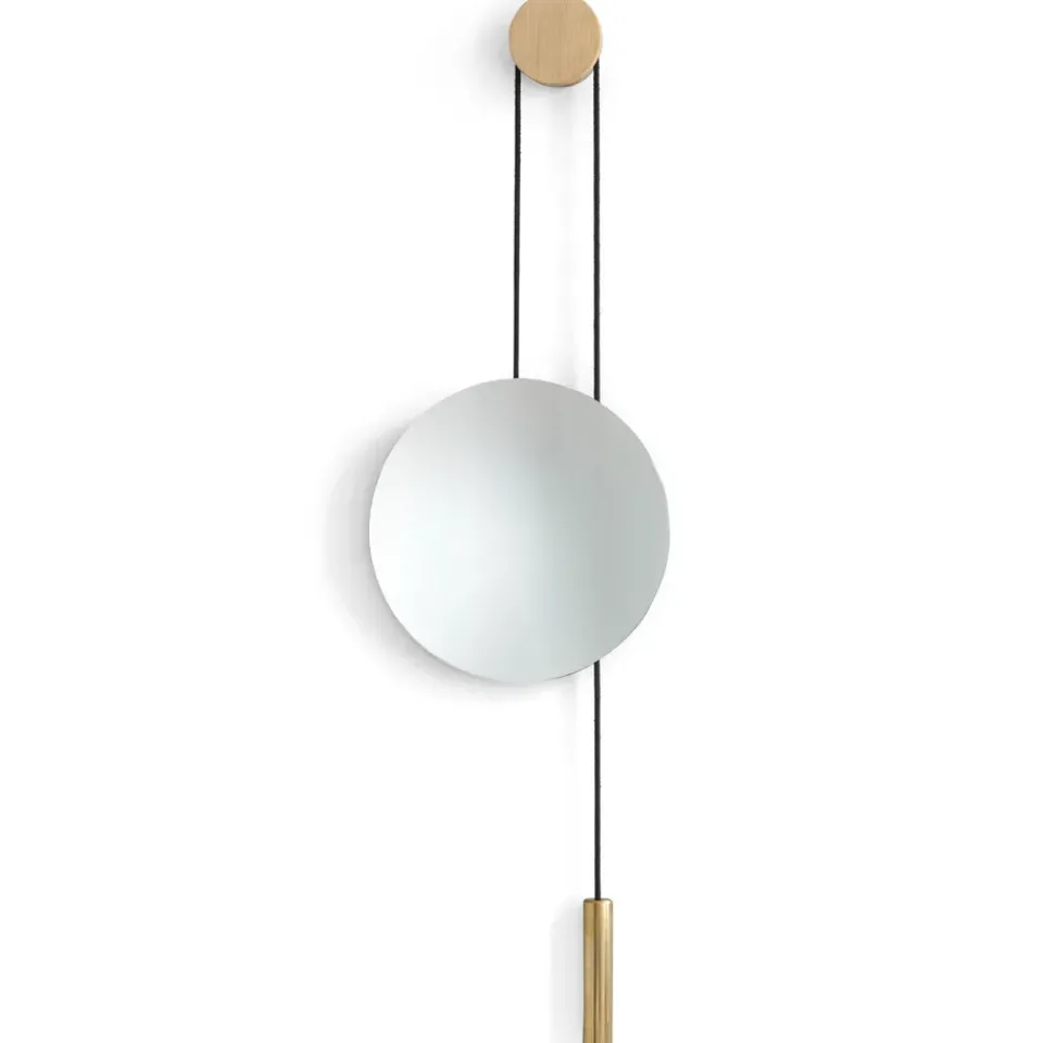 Round Mirrors|Wall Mirrors^New Works Rise and Shine mirror, Natural oak-brass weight Beige