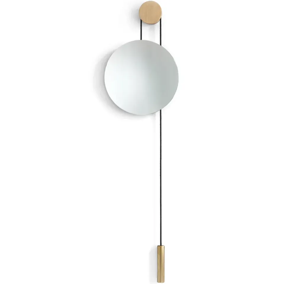 Round Mirrors|Wall Mirrors^New Works Rise and Shine mirror, Natural oak-brass weight Beige