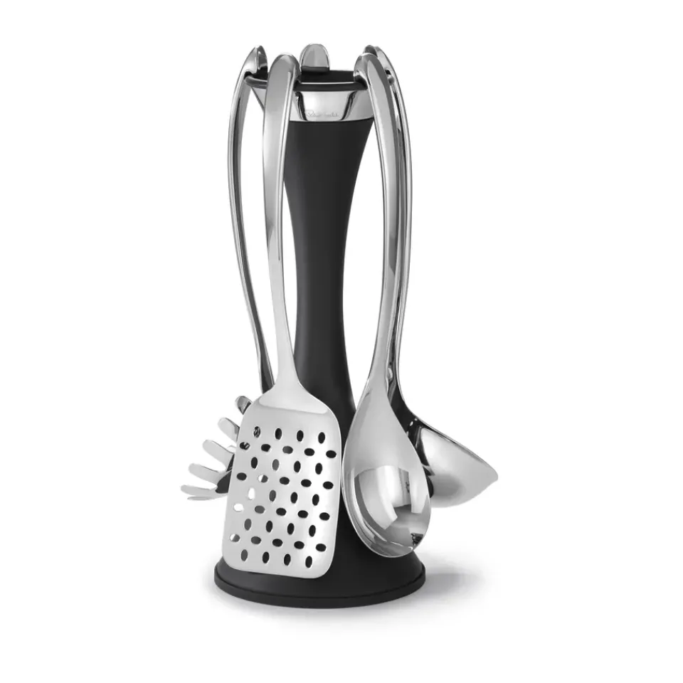 Spoons, Scoops & Ladles^Robert Welch Signature kitchen utensil rack 6 piece set, Black Silver-coloured