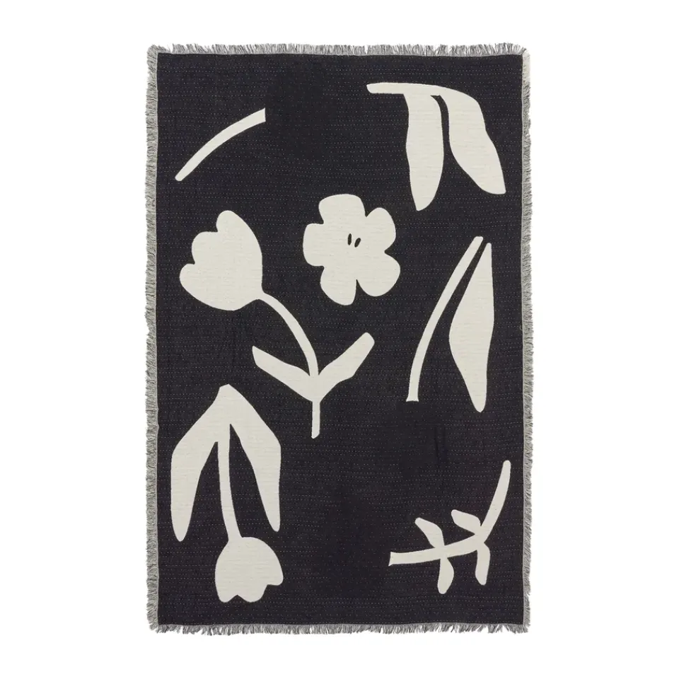 Cotton Blankets & Throws^Broste Copenhagen Rosita throw 130x180 cm, -off white. Black