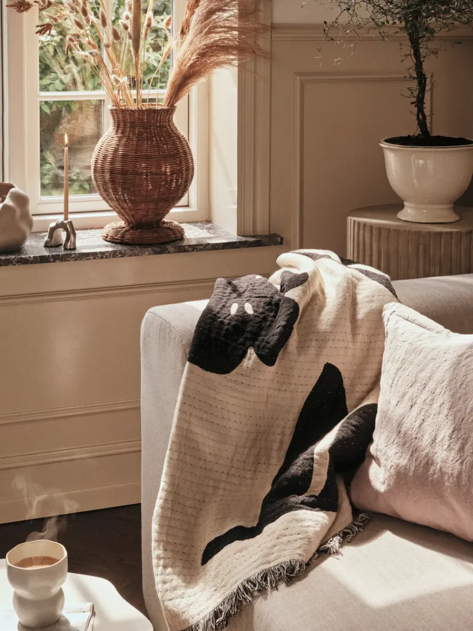 Cotton Blankets & Throws^Broste Copenhagen Rosita throw 130x180 cm, -off white. Black