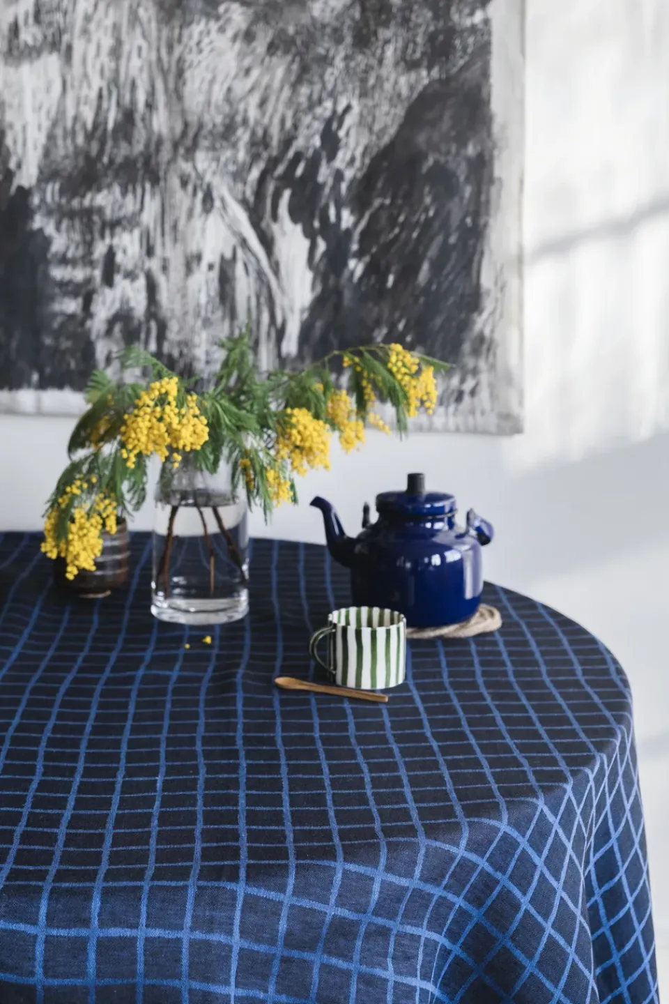 Sale Fine Little Day Rutig jacquard-woven table cloth 147x147 cm, Blue-black BlueBlack