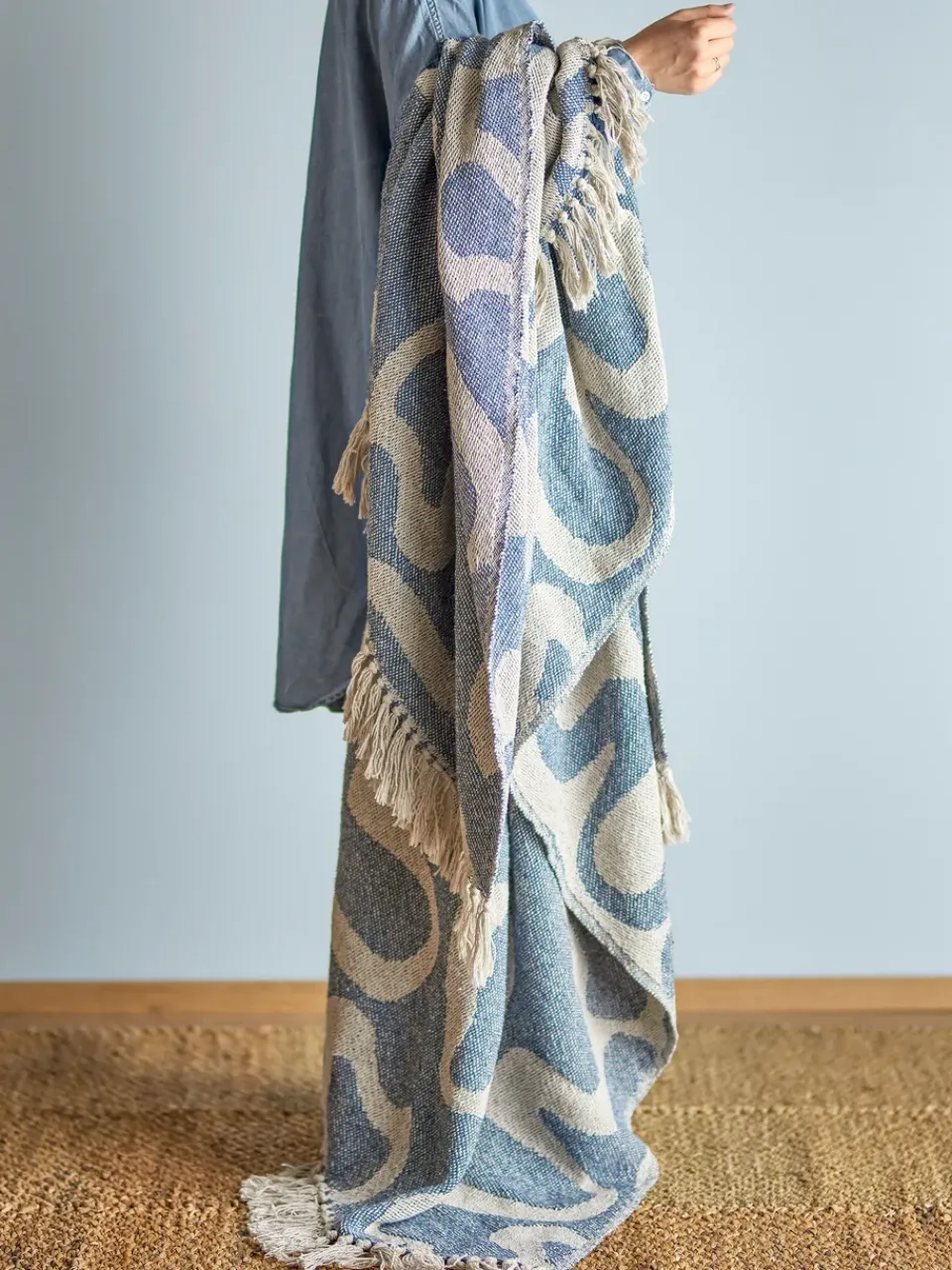 Cotton Blankets & Throws^Bloomingville Salobre throw cotton 160x130 cm, Blue