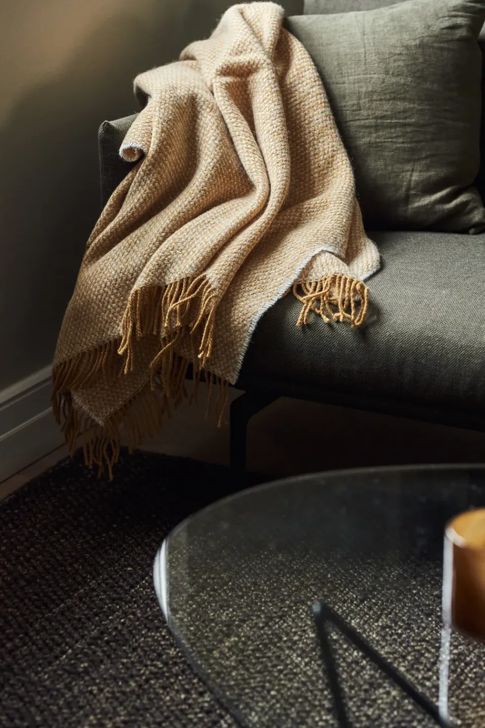 Wool Blankets & Throws^Scandi Living Sandstone wool throw 130x180 cm, Mustard Yellow