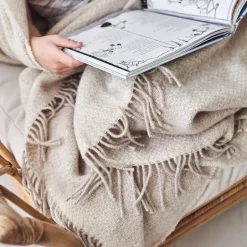 Clearance Scandi Living Sandstone wool throw 130x180 cm, Beige