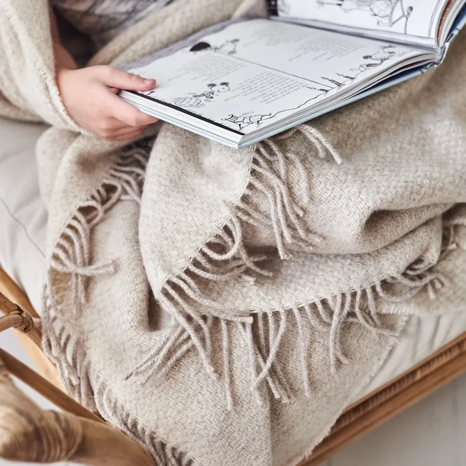 Clearance Scandi Living Sandstone wool throw 130x180 cm, Beige