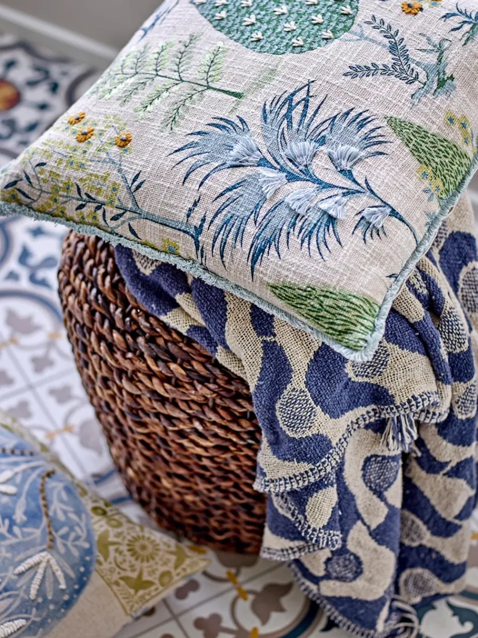 Cotton Blankets & Throws|Wool Blankets & Throws^Bloomingville Santena throw 130x160 cm, Blue