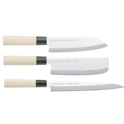 Sale Satake Houcho knife set nakiri, sashimi & santoku, 3 pieces BeigeSilver-coloured