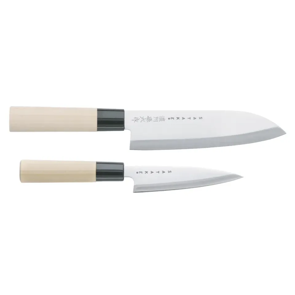 Japanese Knives|Knife Sets^Satake Houcho knife set petty & santoku, 2 pieces BeigeSilver-colouredBlack
