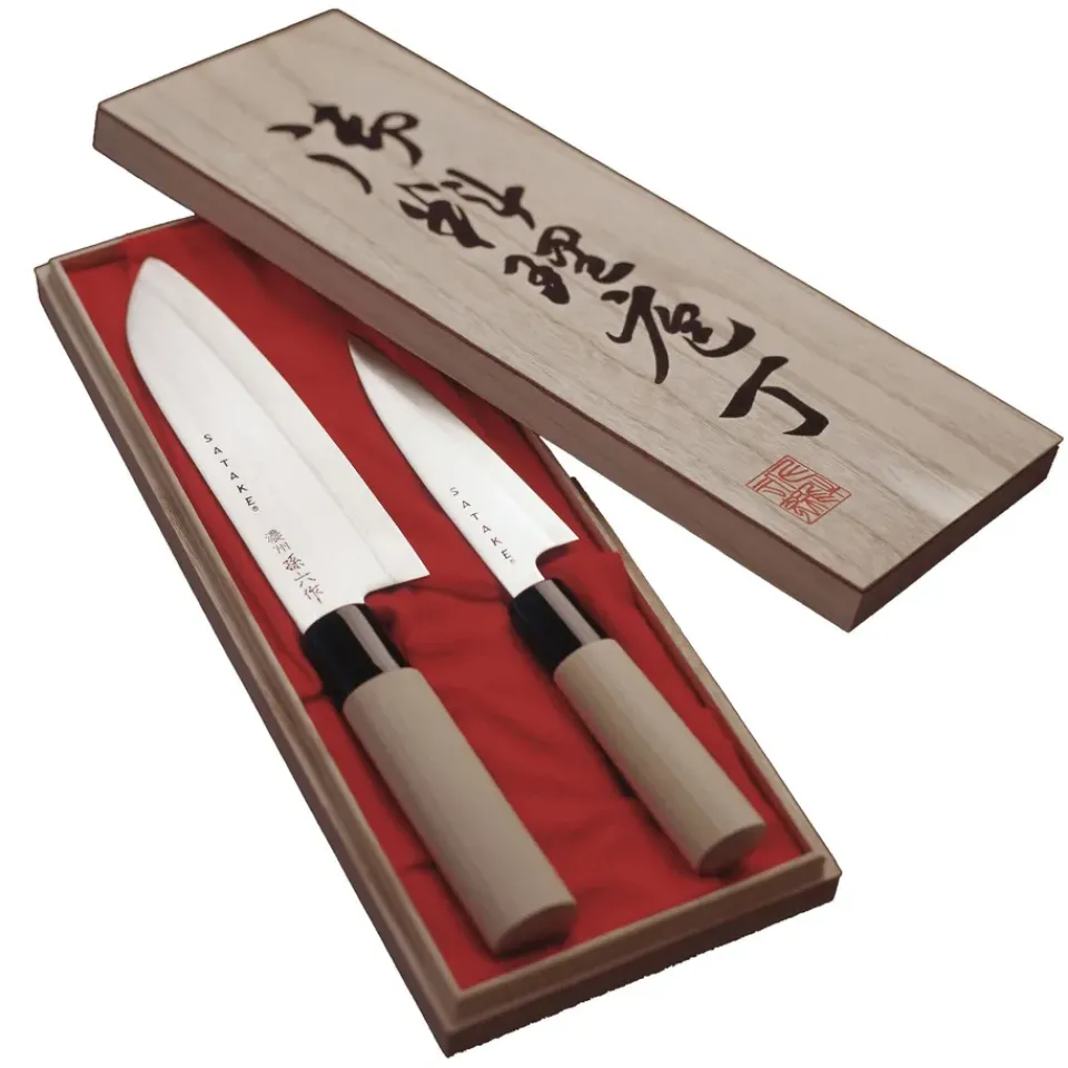 Japanese Knives|Knife Sets^Satake Houcho knife set petty & santoku, 2 pieces BeigeSilver-colouredBlack