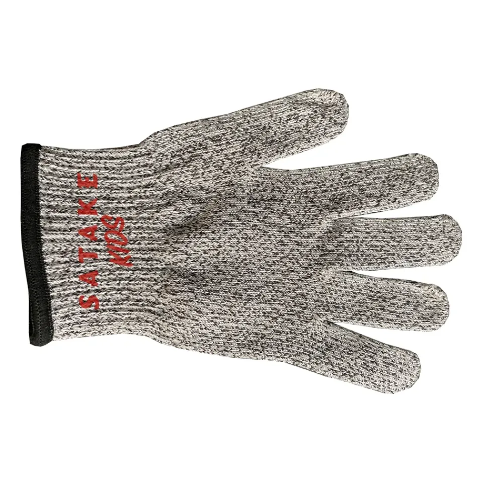 Satake Kids child knife & cut-resistant mitten, 2 pieces Silver-colouredRed