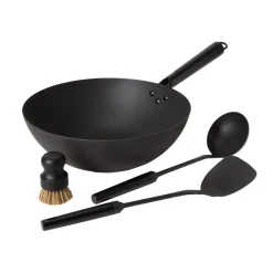 Clearance Satake wok set carbon steel, 57 cm Black