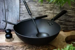 Clearance Satake wok set carbon steel, 57 cm Black