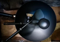 Clearance Satake wok set carbon steel, 57 cm Black
