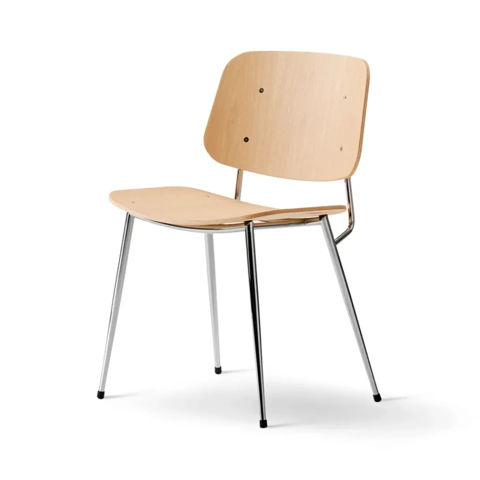 Sale Fredericia Furniture Søborg Metal chair, Clear lacquered oak-chrome frame Beige