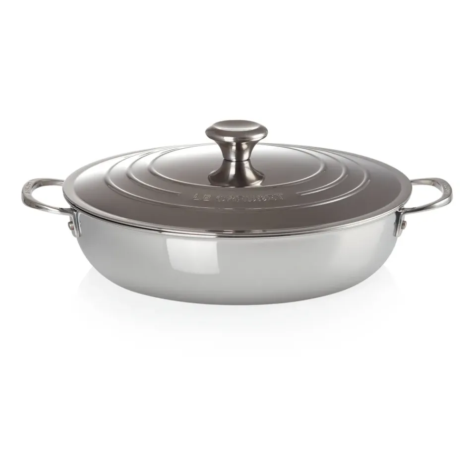 Cooking Pots & Casserole Dishes^Le Creuset Signature 3-Ply low casserole with lid, 4.8 l Silver-coloured