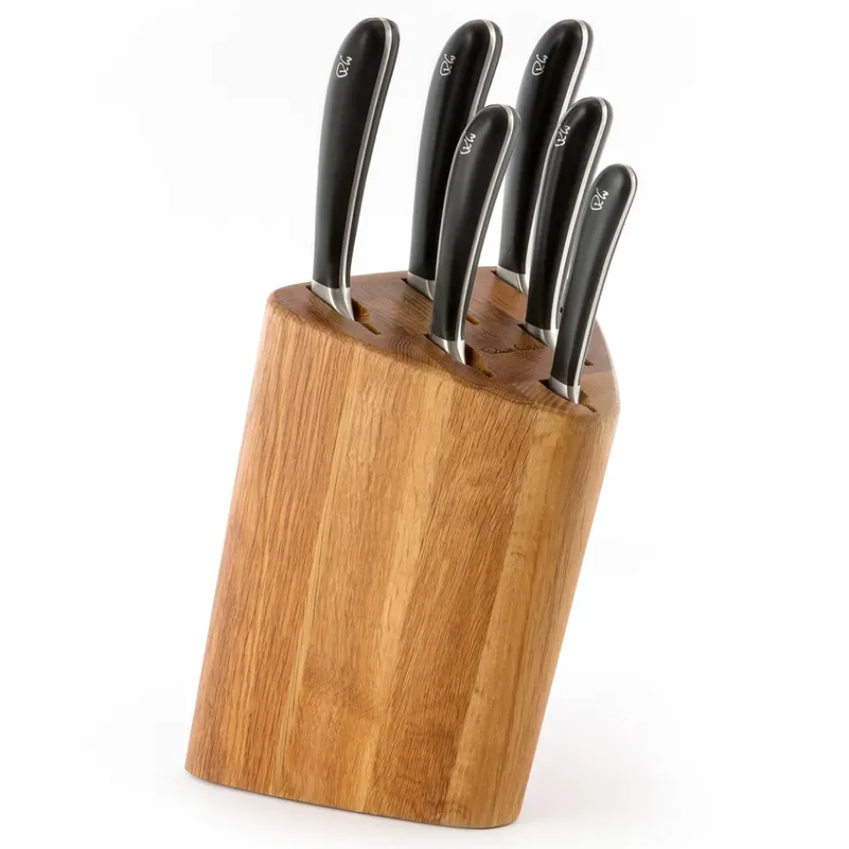 Knife Storage & Holders|Knife Blocks^Robert Welch Signature Prism Oak knife block set 7 pieces, oak BrownSilver-colouredBlack
