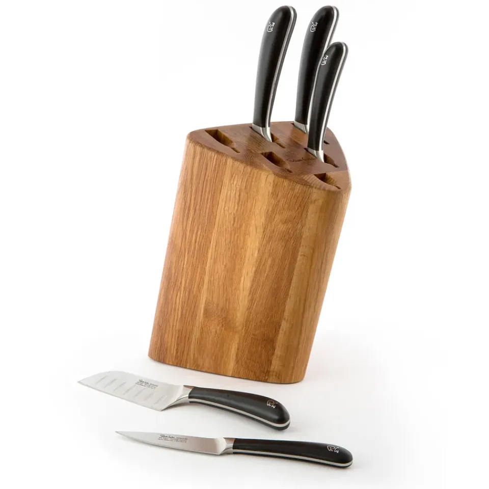 Knife Storage & Holders|Knife Blocks^Robert Welch Signature Prism Oak knife block set 7 pieces, oak BrownSilver-colouredBlack
