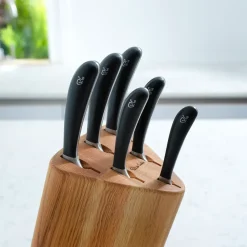 Knife Storage & Holders|Knife Blocks^Robert Welch Signature Prism Oak knife block set 7 pieces, oak BrownSilver-colouredBlack