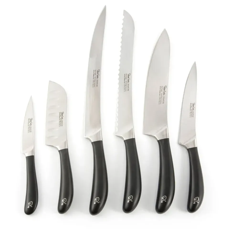Knife Storage & Holders|Knife Blocks^Robert Welch Signature Prism Oak knife block set 7 pieces, oak BrownSilver-colouredBlack