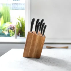 Knife Storage & Holders|Knife Blocks^Robert Welch Signature Prism Oak knife block set 7 pieces, oak BrownSilver-colouredBlack