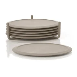 Coasters^Zone Denmark Singles coaster 6-pack with holder, Taupe Brown