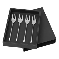 Dessert Cutlery^Broste Copenhagen Sletten cake fork 4-pack, Full satin forged Silver-coloured