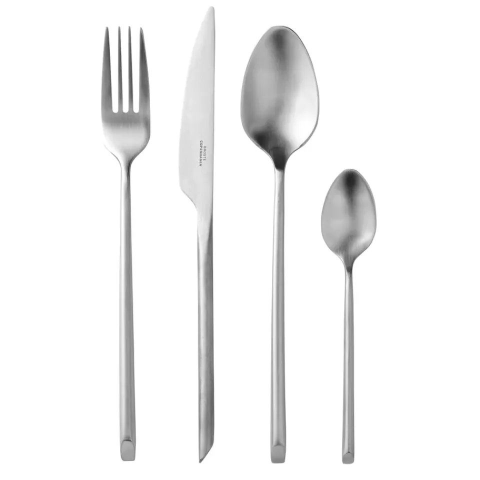 Online Broste Copenhagen Sletten cutlery set 16 pcs, matt stainless steel GreySilver-coloured