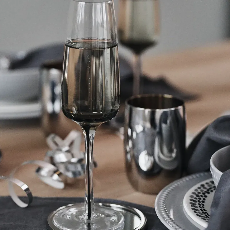 Champagne Glasses^Broste Copenhagen Smoke champagne glass, 20 cl GreyTransparentBlack