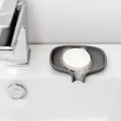 Soap Dispensers & Dishes^Bosign Soap dish with drainage spout silicone, Grafite Grey
