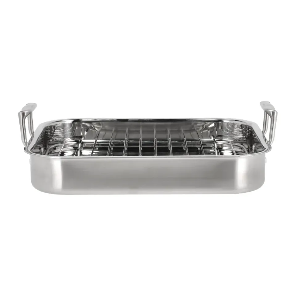 Oven Dishes^Pillivuyt Somme oven pan with grid 32x26,5x5,5 cm, Stainless steel Silver-coloured