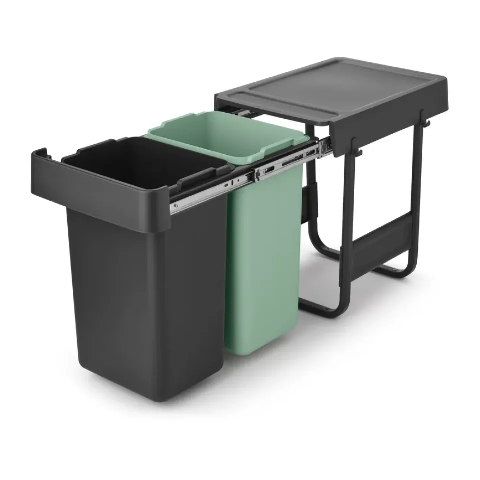 Indoor Recycling Bins^Brabantia Sort&Go Built-in Bins, 2x15 L, Dark Grey
