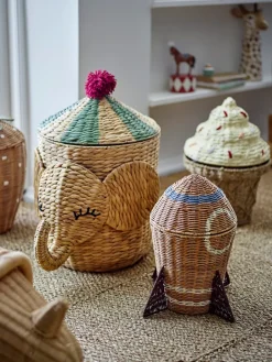 Storage For The Kids Room^Bloomingville Space rattan basket with lid 31x35 cm, Natural Brown