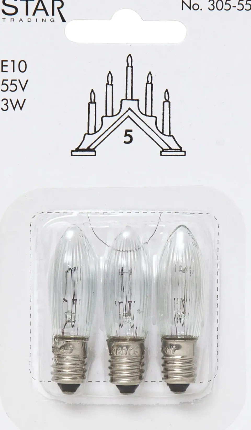 Other Lighting Accessories|Light Bulbs^Star Trading replacement lamps E10 3-pack, 305-55 (5-armad) Transparent
