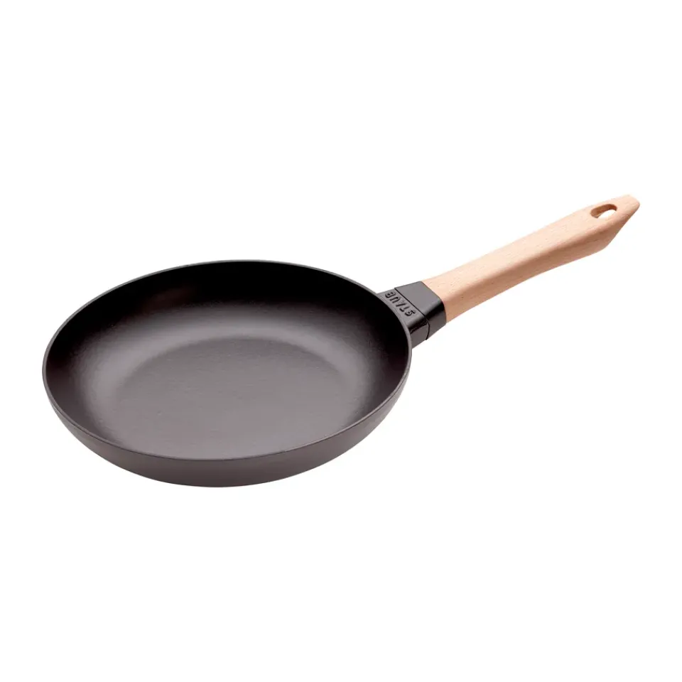 Cast Iron Pans^STAUB frying pan cast iron light wood handle, Ø24 cm Black