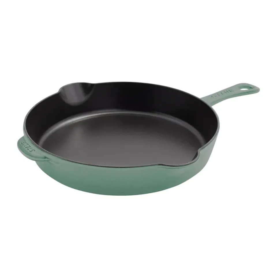 Discount STAUB frying pan cast iron with pouring lip Ø28 cm, Eucalyptus wood Green