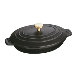 Oven Dishes^STAUB oval cast iron baking dish with lid 23 cm, Black