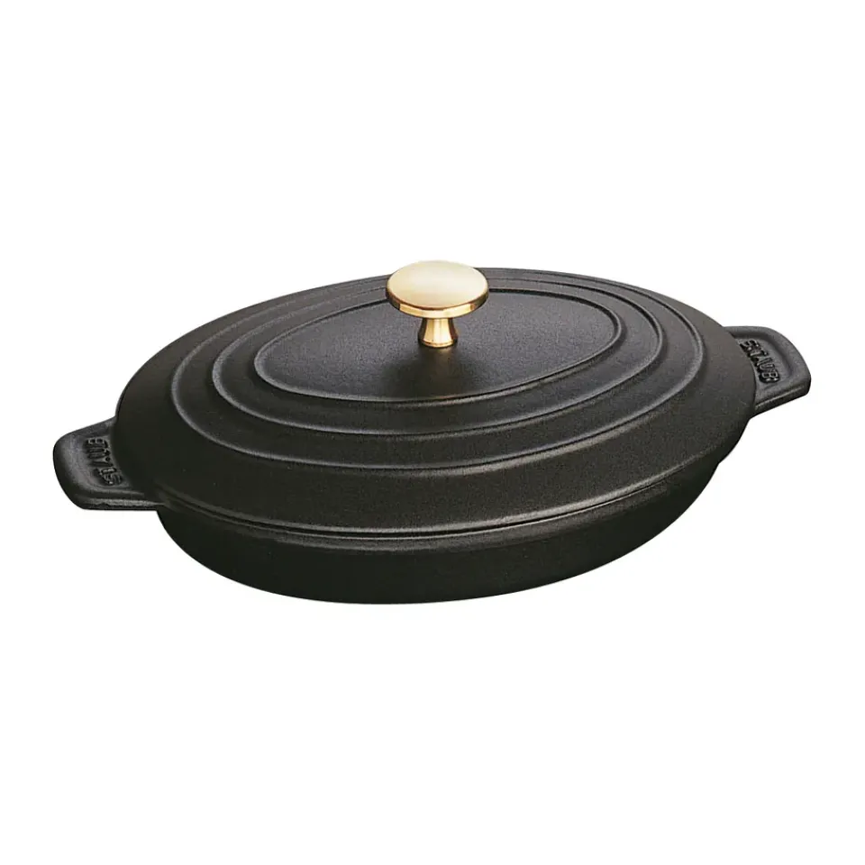 Oven Dishes^STAUB oval cast iron baking dish with lid 23 cm, Black