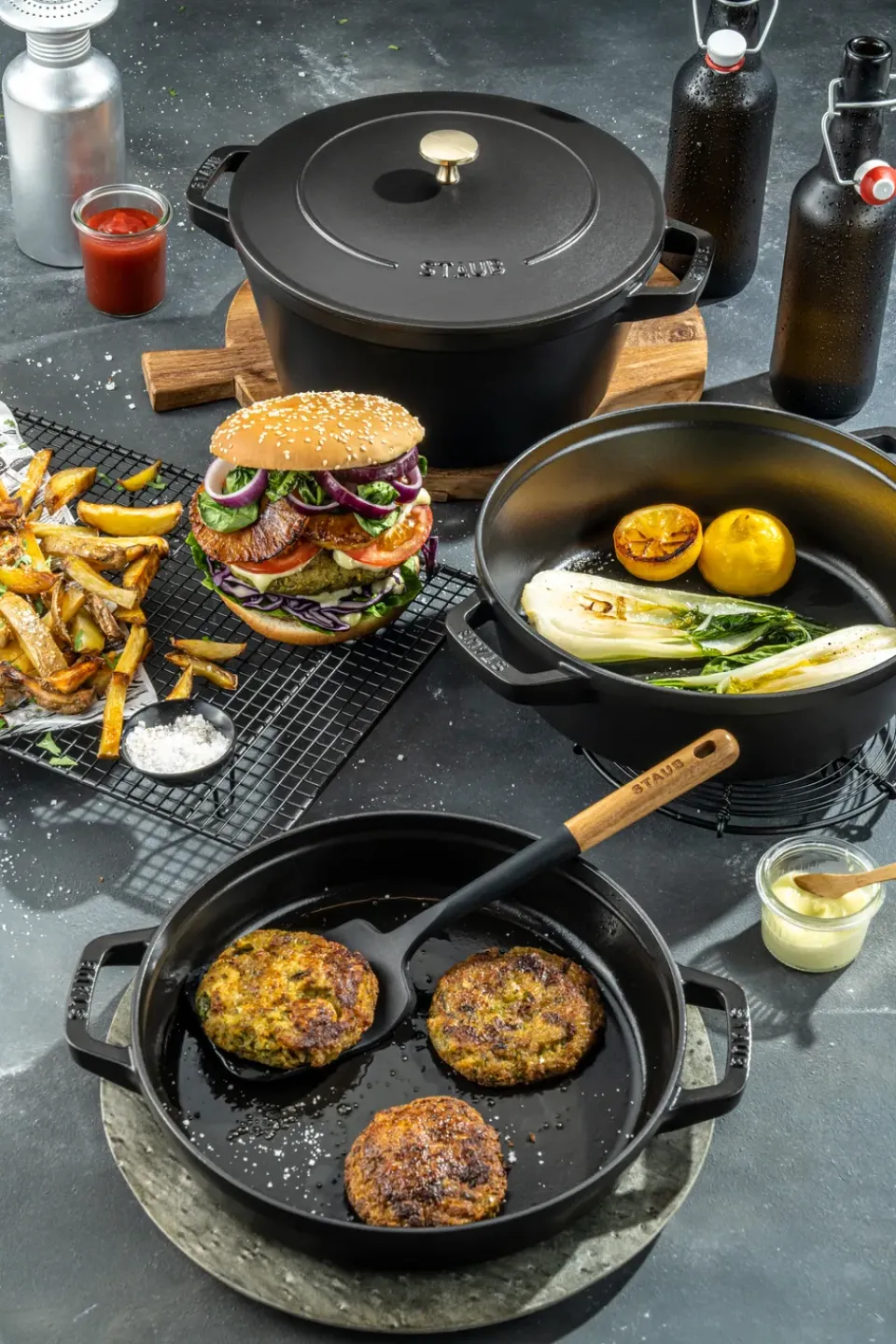 Saucepan Sets|Saucepans^STAUB Pot & saucepan set stackable 5 pieces, Black