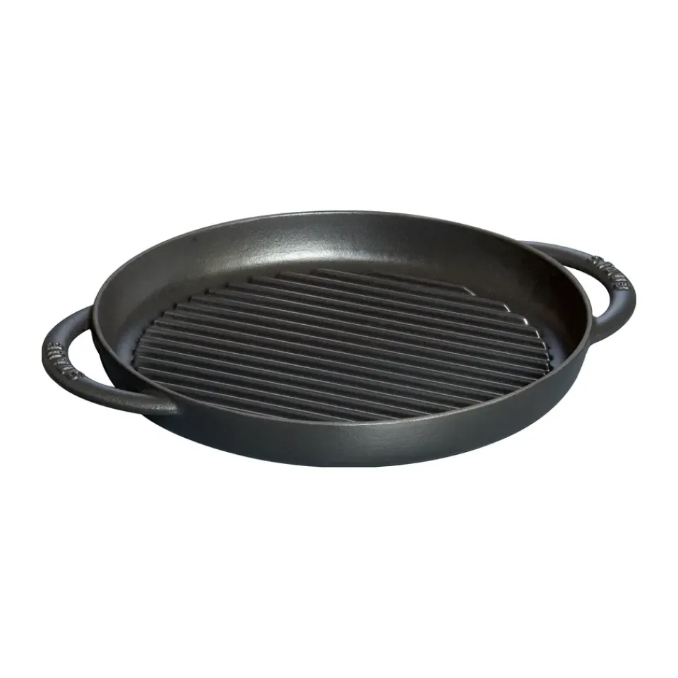 Clearance STAUB Pure cast iron grill pan round , Ø26 cm Black