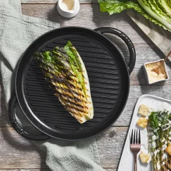 Clearance STAUB Pure cast iron grill pan round , Ø30 cm Black