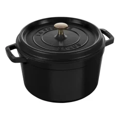 Cast Iron Casserole Pots^STAUB round casserole dish high 4.8 L, Matt Black