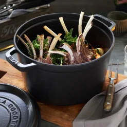 Cast Iron Casserole Pots^STAUB round casserole dish high 4.8 L, Matt Black
