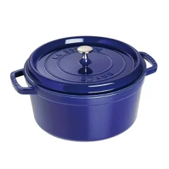 Discount STAUB round casserole dish. Three layers of enamel 6.7 l, dark Blue