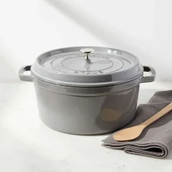Cast Iron Casserole Pots^STAUB round casserole dish 5.2 l, Grey