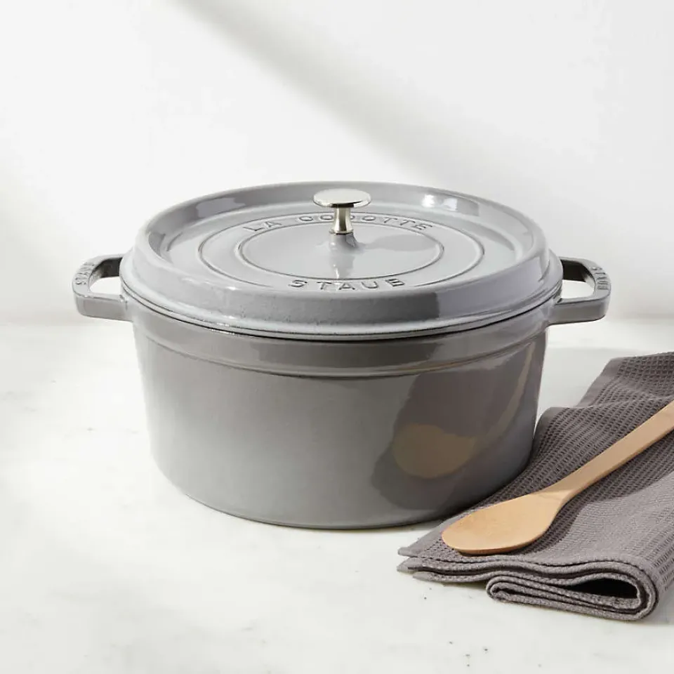 Cast Iron Casserole Pots^STAUB round casserole dish 5.2 l, Grey