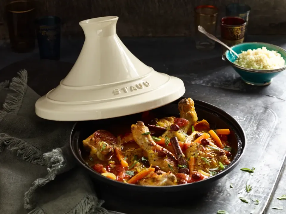 Hot STAUB Tagine cast iron black-beige, 20 cm White