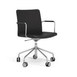 Office Chairs^Swedese Stella office chair can be raised/lowered with tilt, Leather elmosoft 99999 , chrome stand, flexible back Black