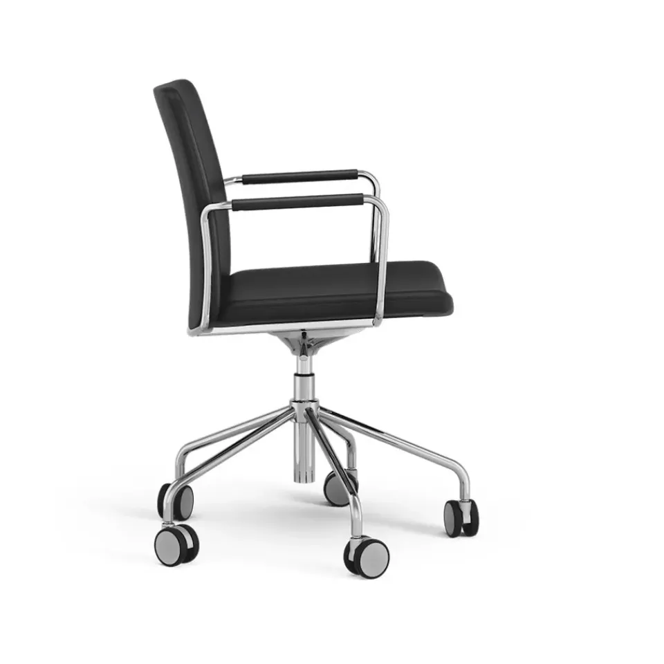 Office Chairs^Swedese Stella office chair can be raised/lowered with tilt, Leather elmosoft 99999 , chrome stand, flexible back Black