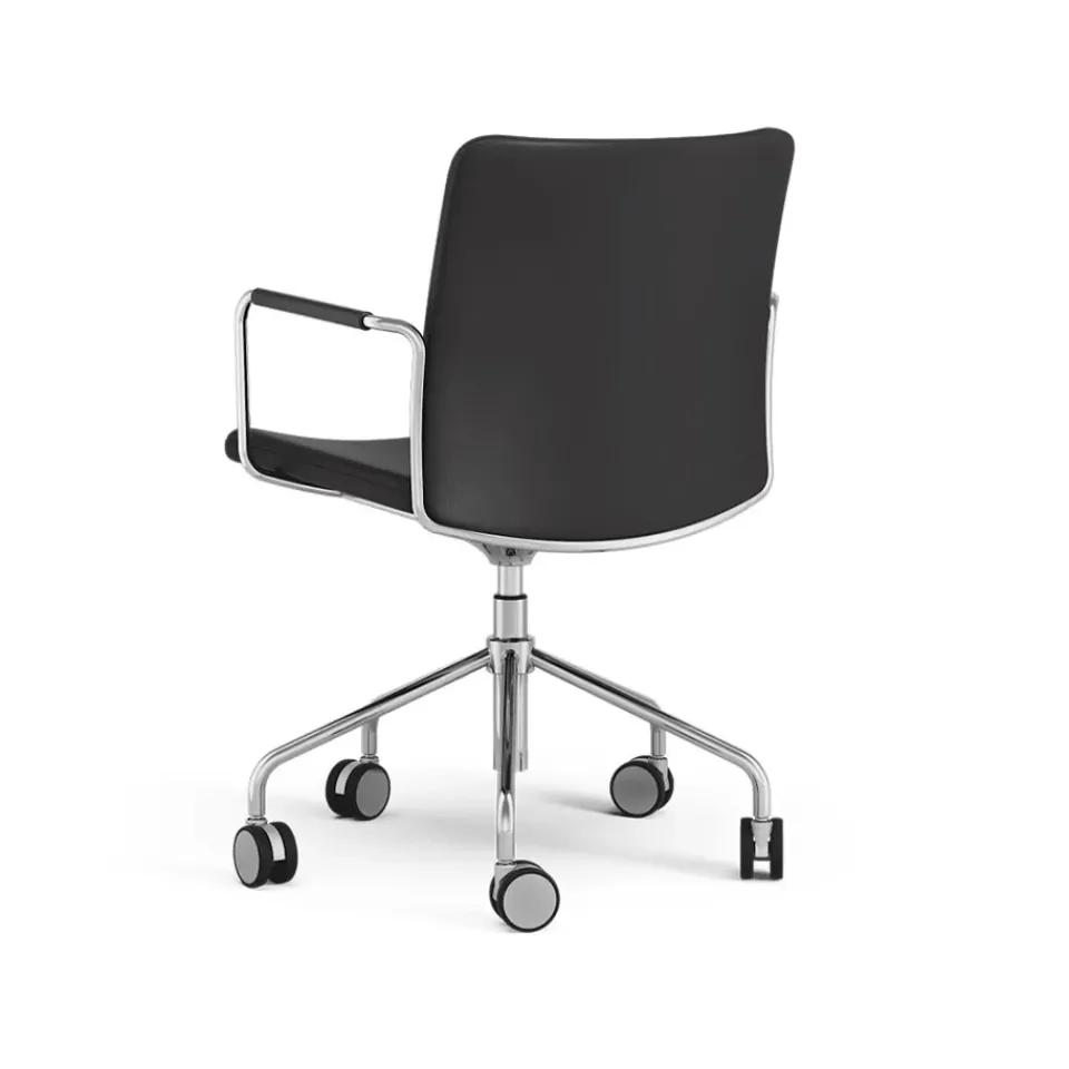 Office Chairs^Swedese Stella office chair can be raised/lowered with tilt, Leather elmosoft 99999 , chrome stand, flexible back Black